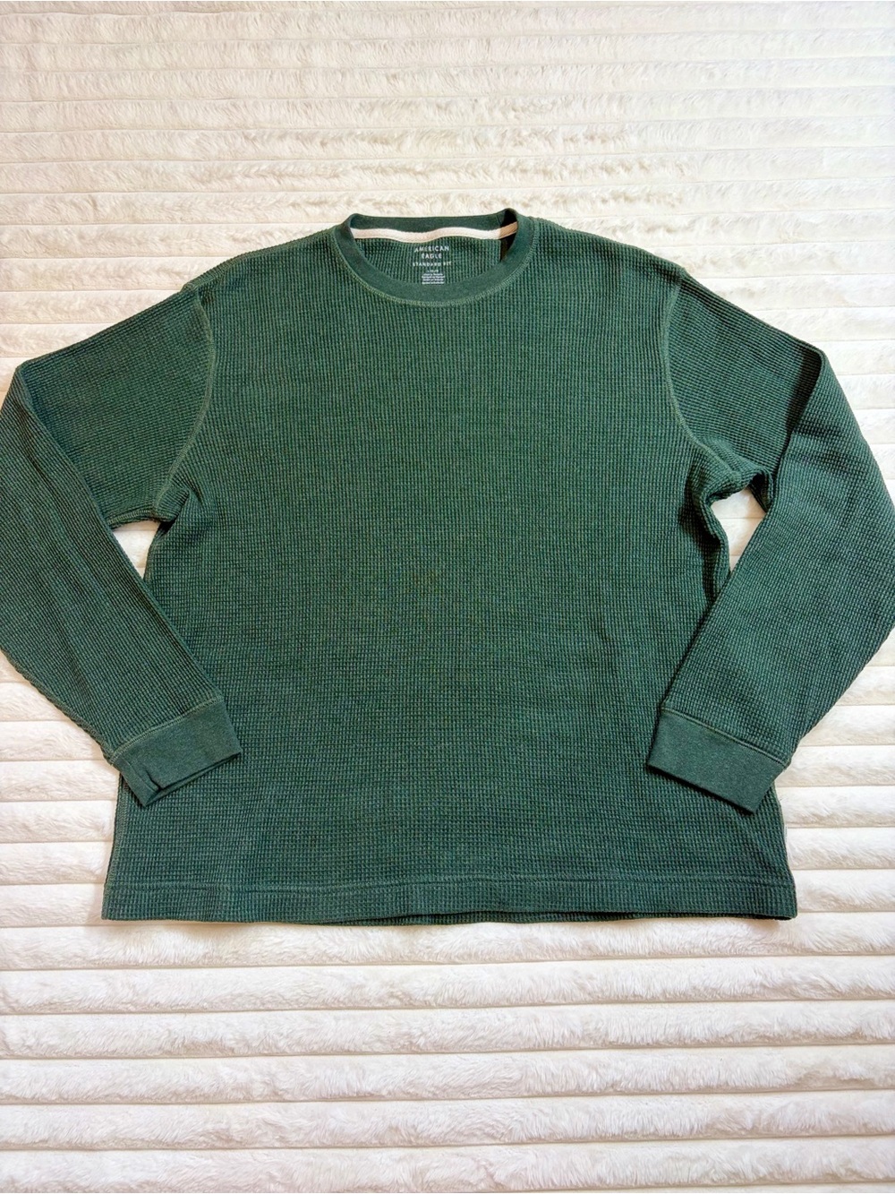 American Eagle Outfitters Dark Green Waffle Knit Crewneck Men’s Thermal Large